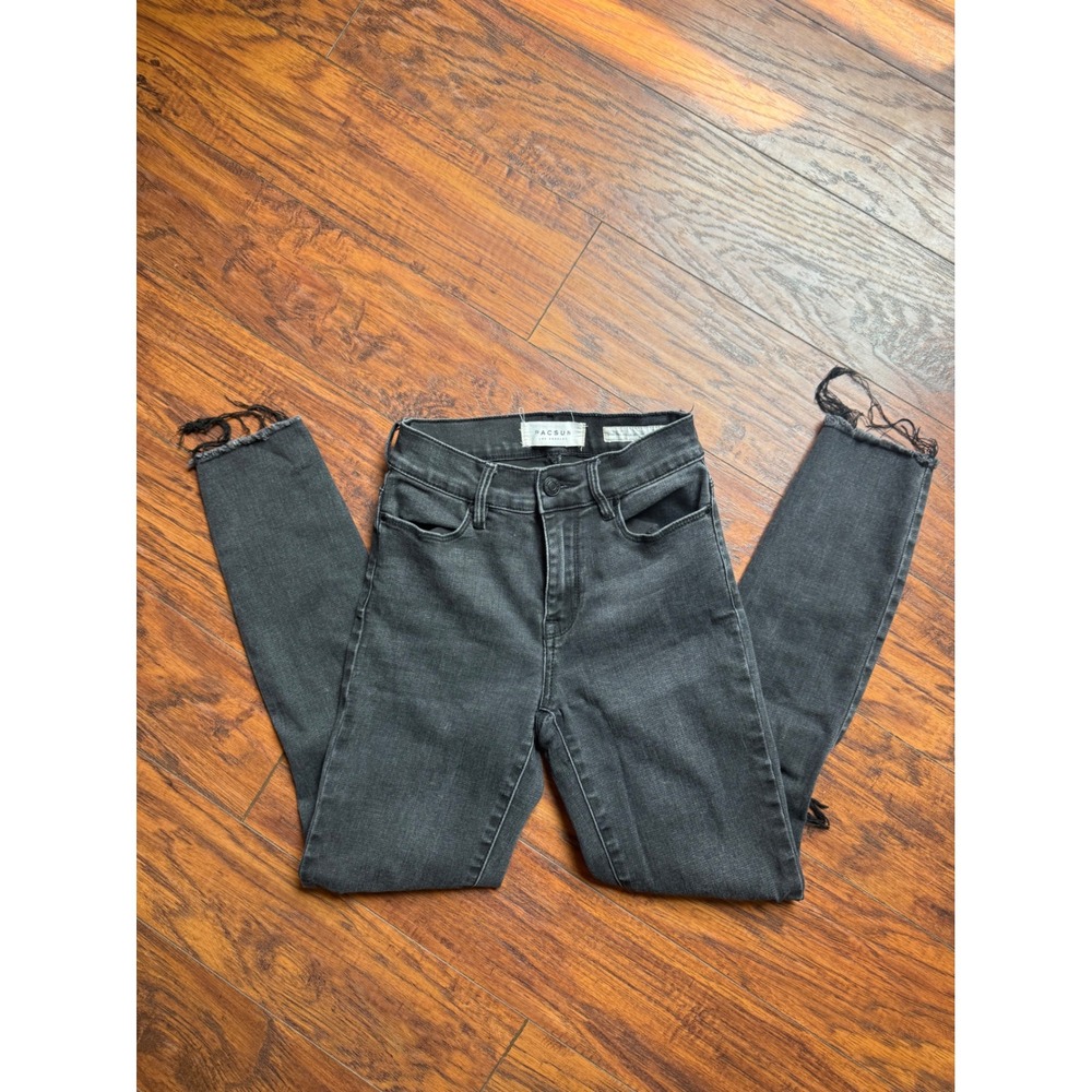 PacSun High Rise Ankle Jeggings Black Distressed Ripped Knee Jeans 22S